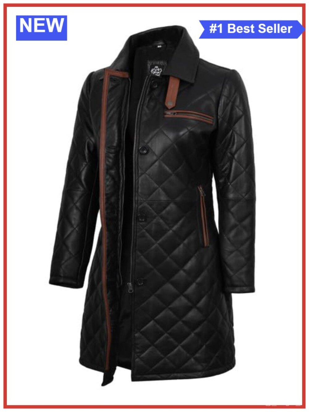 Quilted Real Lambskin Leather Car Coat 3/4 Length Jacket